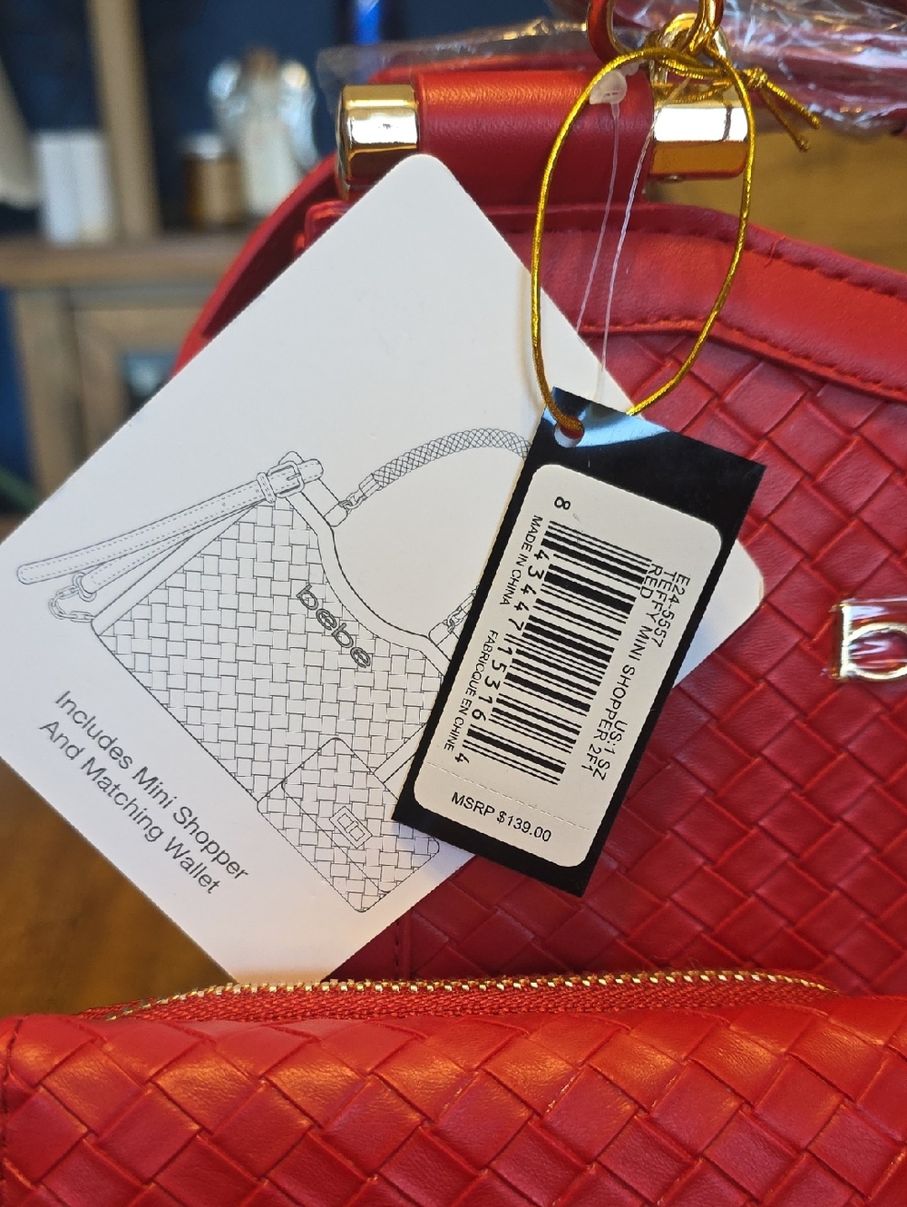 Bebe Red Woven Tote Handbag with Matching Wallet Nwt - Picture 2 of 16